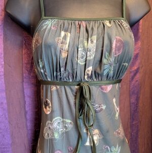 Olive Whimsy Goth Fairy Moth Mushroom Snake Moon Midi Dress Witchy Hot Topic Med